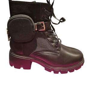 Stylish Black Combat Boots with Pouch Size 12